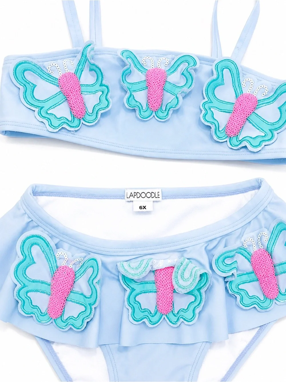 Light Blue Lapdoodle Girls' Butterfly Two-Piece Swim Set with Pink Accents